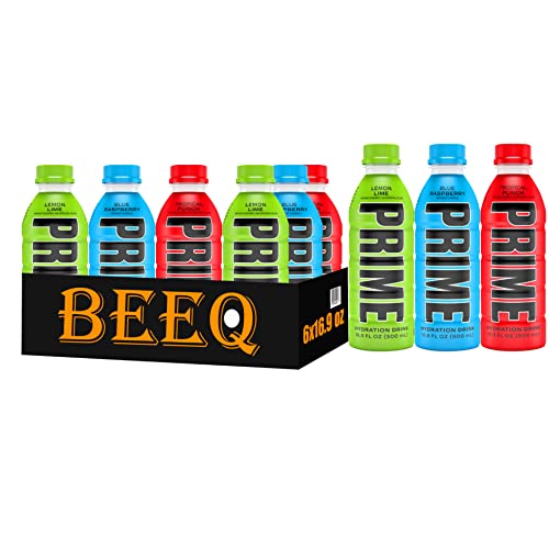 BEEQ Prime Hydration Drink Variety Pack, Tropical Punch, Lemon Lime