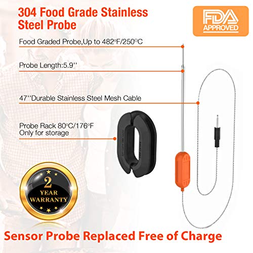 Wireless Bluetooth Meat Smoker Thermometer for Grilling With APP (6 Probes) - Digital Remote Grill BBQ Thermometer Oven Safe for Smokers Kitchen Food Cooking - Thumbnail 2