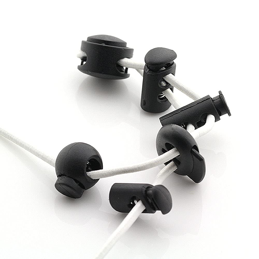 Jneoace 45 Pcs Plastic Cord Locks End Spring Stopper, Spring Cord Toggle for Drawstrings, Bags, Mask Adjustment, Clothing, Black