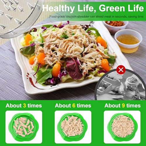 Large Chicken Shredder with Brush and Fork, Visible Meat Shredder Machine, Strong Non-Slip Strip, Ergonomic Handle, BPA Free, Suitable for Pork, Beef and Chicken (Green)