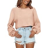 Imily Bela Cropped Sweaters for Women Lantern Long Sleeve Crop Top Slouchy Trendy Loose Crewneck Pullover Sweater