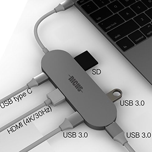 RICHS 6 in 1 Type C Multi Port Hub Adapter with USB-C Charging Port, 4K HDMI, 3x USB 3.0 and SD reader for Apple MacBook Pro, MacBook, Google Chromebook and more TYPE C devices.[SILVER]