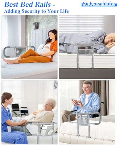 Siebenschläfer Bed Rails for Elderly Adults Safety, Extended Bed Assist Rail for Seniors - Adjustable Side Bed Guard Rails Handle Support Bar with Storage Bag, Fit King Queen Full Twin Bed