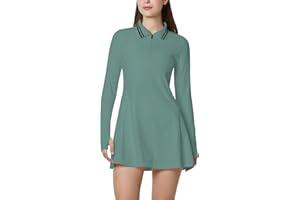 ECUPPER Womens Long Sleeve Tennis Dress Workout Athletic Golf Dresses Polo Outfits with Shorts & Thumbholes