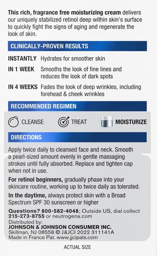 Neutrogena Rapid Wrinkle Repair Retinol Face Moisturizer, Fragrance Free, Daily Anti-Aging Face Cream with Retinol & Hyaluronic Acid to Fight Fine Lines, Wrinkles, & Dark Spots, 1.7 oz