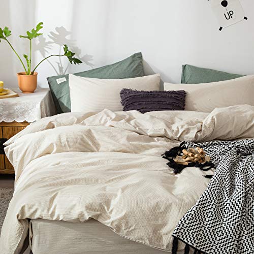 FOSSA Washed Cotton Duvet Cover Set Queen 3 Piece Bedding Sets Soft