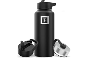 IRON °FLASK Camping & Hiking Hydration Flask with Straw, Wide Mouth Insulated Stainless Steel Sports Water Bottle - 32 oz Midnight Black