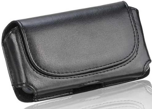 Alcatel Sparq II Black Leather Horizontal Case Pouch With Stitched Flap Hidden Magnetic Closure Built In Belt Clip And Belt Loop