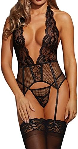 Surfywin Women's Black Plunging Bustier Set Sexy Lingerie Fashion 33012-Su-Lingerie-Black-M