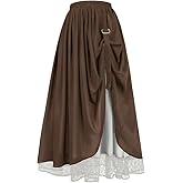 Women's Renaissance Skirt Victorian Peasant Double-Layer Maxi Long Skirt