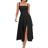 GLNEGE Women's Summer Milkmaid Midi Dresses Casual Corset Flowy Graduation Square Neck Dress Lace Up A-line Sundress 2025