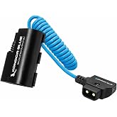 KONDOR BLUE | D-Tap Cable Compatible with Canon LPE6 NH Dummy Battery | 16"-36" Coiled Cable with Smart D-Tap Connector Reverse Polarity Protection | Blue