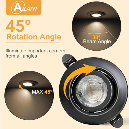 Aulaiyi 3CCT LED Downlight Recessed Ceiling 230V Dimmable 68mm 5.5W IP44 Portholes Extra Flat LED Spotlights Interior Ceiling 45° Rotatable Recessed Spotlight for Bathrooms, Black 10 Pack
