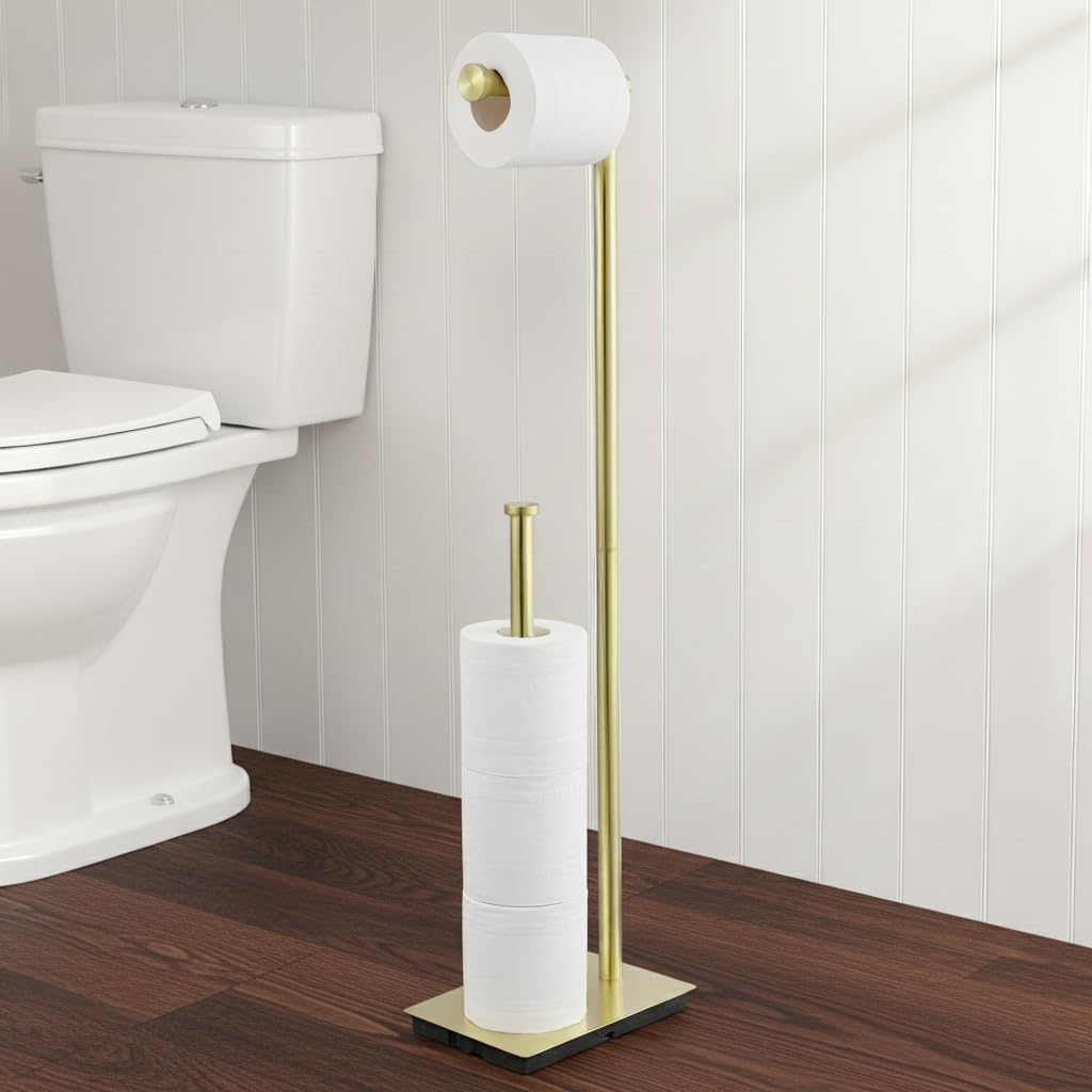 KES Gold Toilet Roll Holder Free Standing with Reserve, Toilet Paper Holder Freestanding Loo Roll Holder Stand SUS304 Stainless Steel, BPH286S1B-BZ — image 1