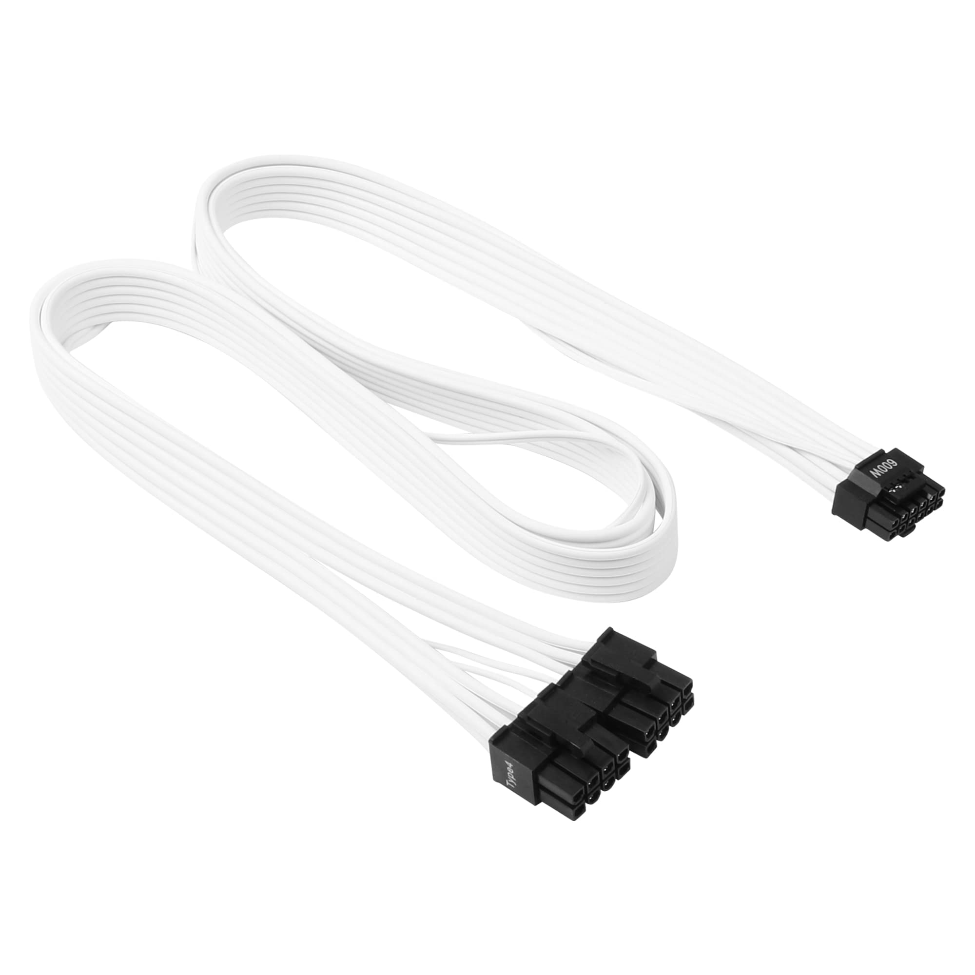 Photo 1 of PCIE 5.0 Cable for Corsair, 27'' 16AWG Dual 8 Pin to 12VHPWR PCIE Cable for Thermaltake Power Supply, Male 12+4pin Connector Power for GPU (180°, White)