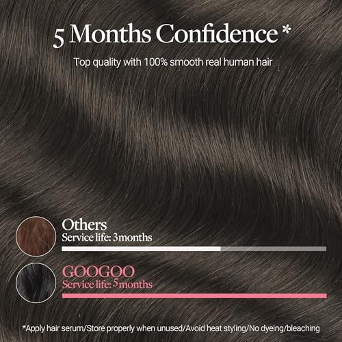 GOO GOO Adhesive Hair Extensions Natural Hair, 45 cm 120 g 7pcs, 1C Mocha Brown, Real Natural Human Hair Extensions
