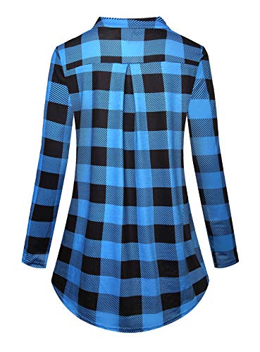 Luranee Fall Clothes for Women, Misses Tunic Tops for Leggings Half Sleeve Split V Neck Morden Slim Fit A Line Plaid Shirts Flattering Cute Ruched Blouse Soft Surrounding Warm Clothing Blue Medium