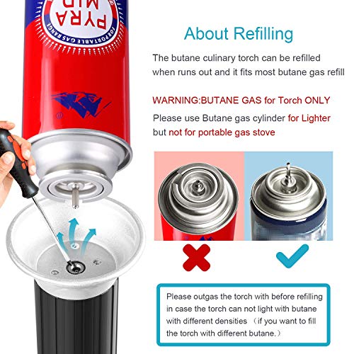 Cooking Torch Lighter Kitchen Butane Torch Culinary Torch Refillable Adjustable Flame Lighter with Safety Lock for DIY, Creme, Brulee, BBQ and Baking, BUTANE GAS NOT INCLUDED - Thumbnail 4