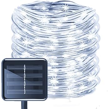 Aluvee Solar Rope String Light,Garden Decoration Outdoor Waterproof Rope String Christmas Lamp Wedding Party Tree Xmas Decoration Tree Xmas (33ft/100LED,White + PVC Tube)
