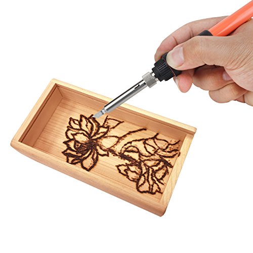 Wood Burning Kit, Genround 45pcs Wood Burning Tool Set 60 Watt Soldering Iron Kit | Incl Temperature Control Soldering Gun, Woodburning Tips, Soldering Tips, Stencil, Converter, Stand And Storage Bag - Thumbnail 6