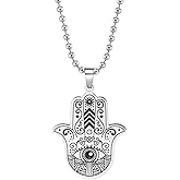 Yocoyee Hamsa Hand of Fatima Evil Eye Pendant Necklace Stainless Steel Lucky Protection Prayer Necklace for Women Men Gift
