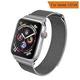 HILIMNY Compatible for Apple Watch Band 38mm 40mm 42mm 44mm, Stainless Steel Mesh Milanese Sport Wristband Loop with Adjustable Magnet Clasp for iWatch Series 1/2/3/4,Space Gray