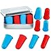 Coobey 12 Pieces Silicone Finger Protectors Hot Glue Gun Finger Caps with Silver Metal Case for Hot Glue Wax Rosin Resin Honey Adhesives Scrapbooking Sewing in 3 Sizes(Red and Blue)