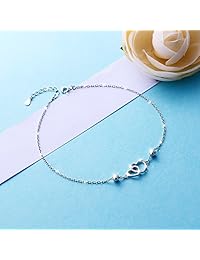 Tobillera de plata de ley 925 con doble corazón para mujer, ajustable, tobillera