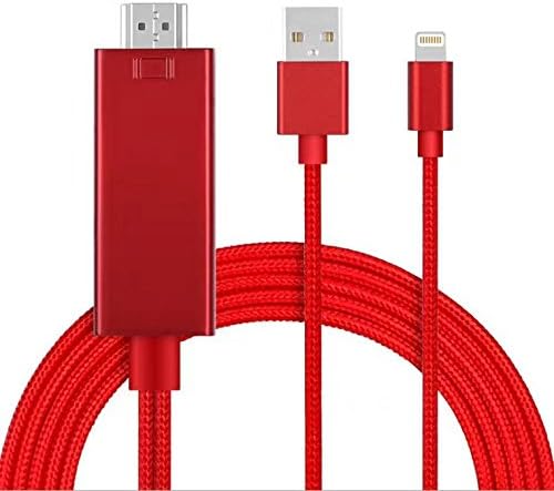 Lightning to HDMI Adapter Cable,Lightthebo 6.5ft Lightning 8 Pin to HDMI Cable with Nylon Braided Design with 1080P Resolution for iPhone iPad iPod, Plug and Play(Red)