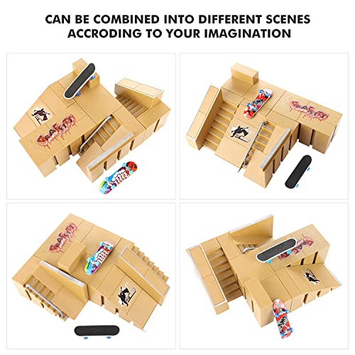 TIME4DEALS Finger Skateboard Ramp Set 16 Pcs - Pro Fingerboard Mini Skatepark Kit 5 Pieces & Finger Toys Set Including Finger Boards Scooters Skates Bikes Caster Boards Skateboards for Kids Gifts