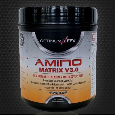 AMINO MATRIX V3.0 - 495g - Very High-Potency Essential Amino Acid Pre-Workout Powder Blend w/ Na-R-ALA - OPTIMUM EFX Sports nutrition (Orange)