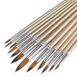 Artist Watercolor Brushes, Round Pointed Tip Paint Brushes Set, 12pcs Different Sizes Detail Paint Brush for Watercolor, Acrylics, Ink, Gouache, Oil, Tempera (Golden)