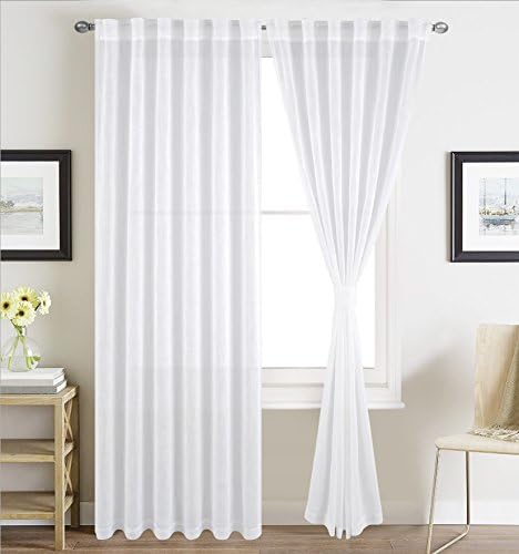 Linen Textured Sheer Window Curtains for Bedroom White Sheer Curtain for Living Room 54 inch Width x 96 inch Length Rod Pocket and Back Tab Curtain Panels - 2 Panels by BHU