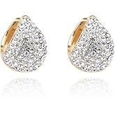 Eioi & Lmnm Women's 14K Gold Plated CZ Iced Out Teardrop Chunky Huggie Earrings, Sparkle Gold Crystal Chunky Hoop Earrings, Hypoallergenic Sparkling Gold Clip On Hoop Earrings, Trendy Jewelry Gift for Her