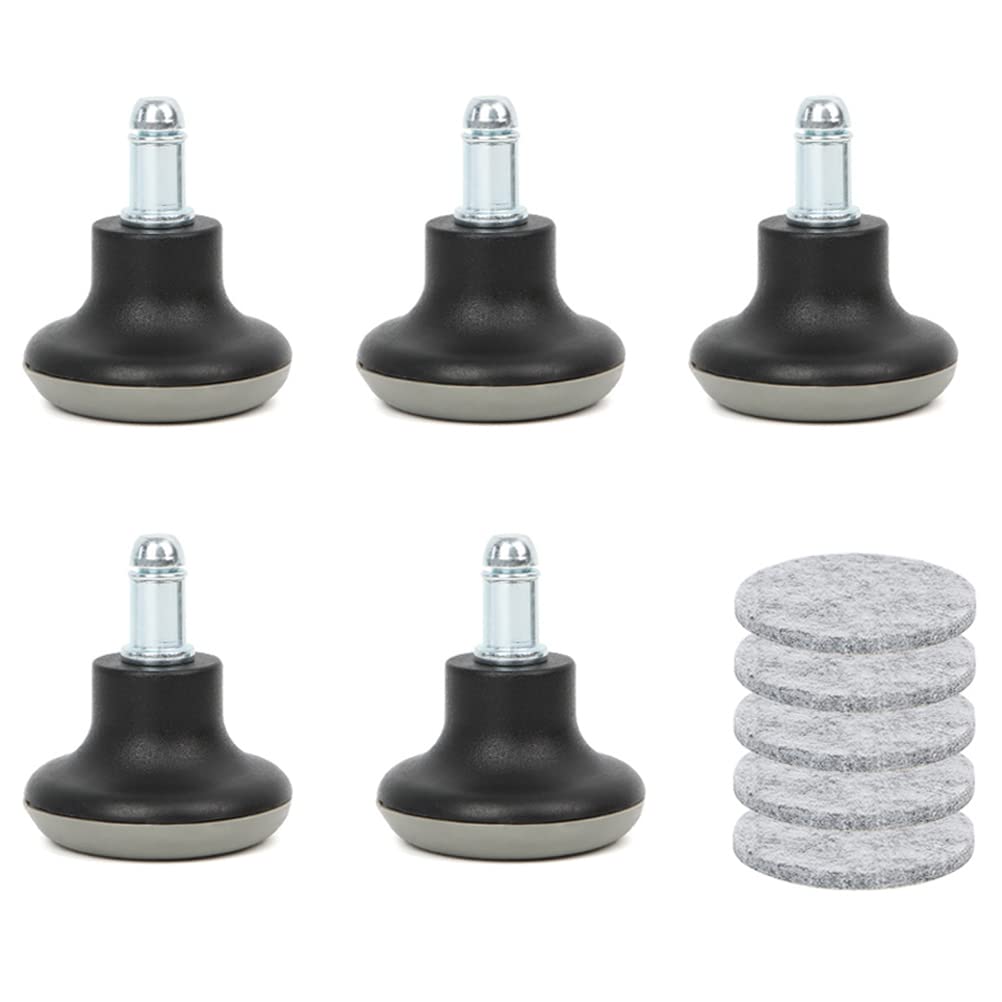 FOROREH 5PCS Glide Castors, Black Office Chair Swivel Caster Wheels, 2 Inch Bell Glides Replacement Office Chair Wheels Stopper with Felt Pads for Furniture, Floor Chair and High Profile Stool