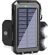 Solar Charger 20000mAh Portable Solar Power Bank with Dual USB Output Waterproof External Battery...
