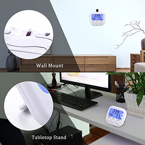 Wellish Digital Hygrometer Indoor Thermometer Humidity Monitor Temperature Humidity Gauge with Alarm Clock & Blue Backlight, Wireless for House