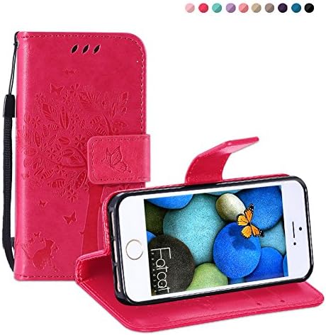 Fatcatparadise iPhone 5C Case[With Tempered Glass Screen Protector], Retro Flip Case,Elegant Vintage Pressed Pattern Design Magnetic Premium PU Leather Protective Case For Apple iPhone 5C(Rose)