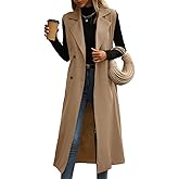 IDEALSANXUN Womens Long Vest Casual Double Breasted Sleeveless Trench Coat Jackets