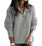 Asvivid 1/4 Zip Sweaters for Women Long Sleeve Stand Collar V Neck Pullover Solid Casual Loose Kn...