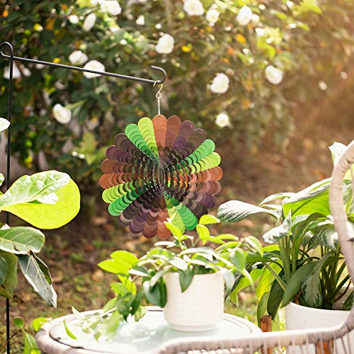 Homarden Metal Garden Wind Spinner: 12 x 12 Inch 3D Stainless Steel Outdoor Kinetic Yard Spinner - Large Decorative Wind Spinners with S Shaped Hanging Hook - Rainbow Yard and Lawn Art Decorations