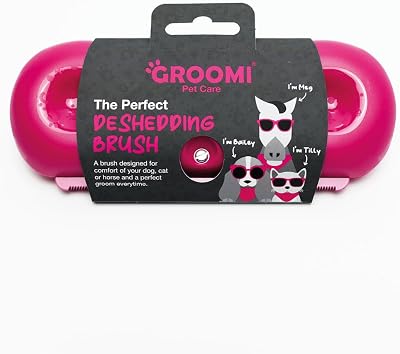 Groomi Deshedding Grooming Brush for Dogs Cats Horses Rabbits Pink