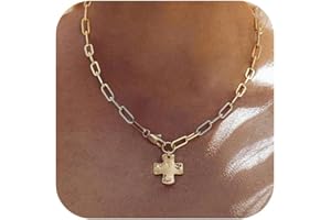 Bheop Chunky Cross Necklace for Women Trendy Gold Silver Layered Statement Cross Pendant Charm Necklace Vintage Paperclip Herringbone Snake Choker Chain Costume Jewelry Set Gift Non Tarnish