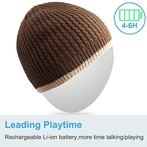 Qshell Unisex Adult Bluetooth Beanie Hat Trendy Soft Warm Short Audio Music Cap with Wireless Headphone Headset Speaker Mic Hands-Free, for Winter Outdoor Sport Skiing Snowboard - Brown - Thumbnail 6