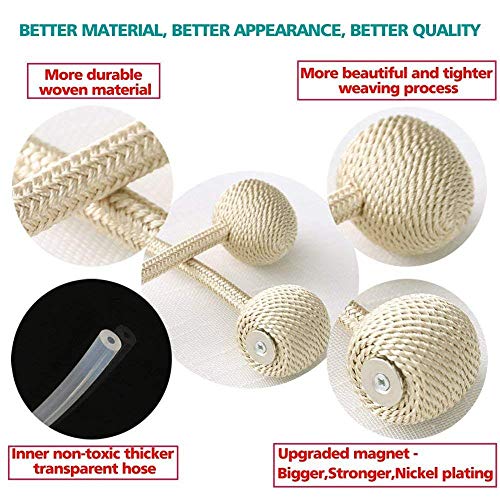 SmallDot Magnetic Curtain Tiebacks, [Pack of 4] Drapery Hooks Holdbacks Holders with Strong Magnet for Window Sheer Blackout Panels, 16 Inch, Beige - Thumbnail 2