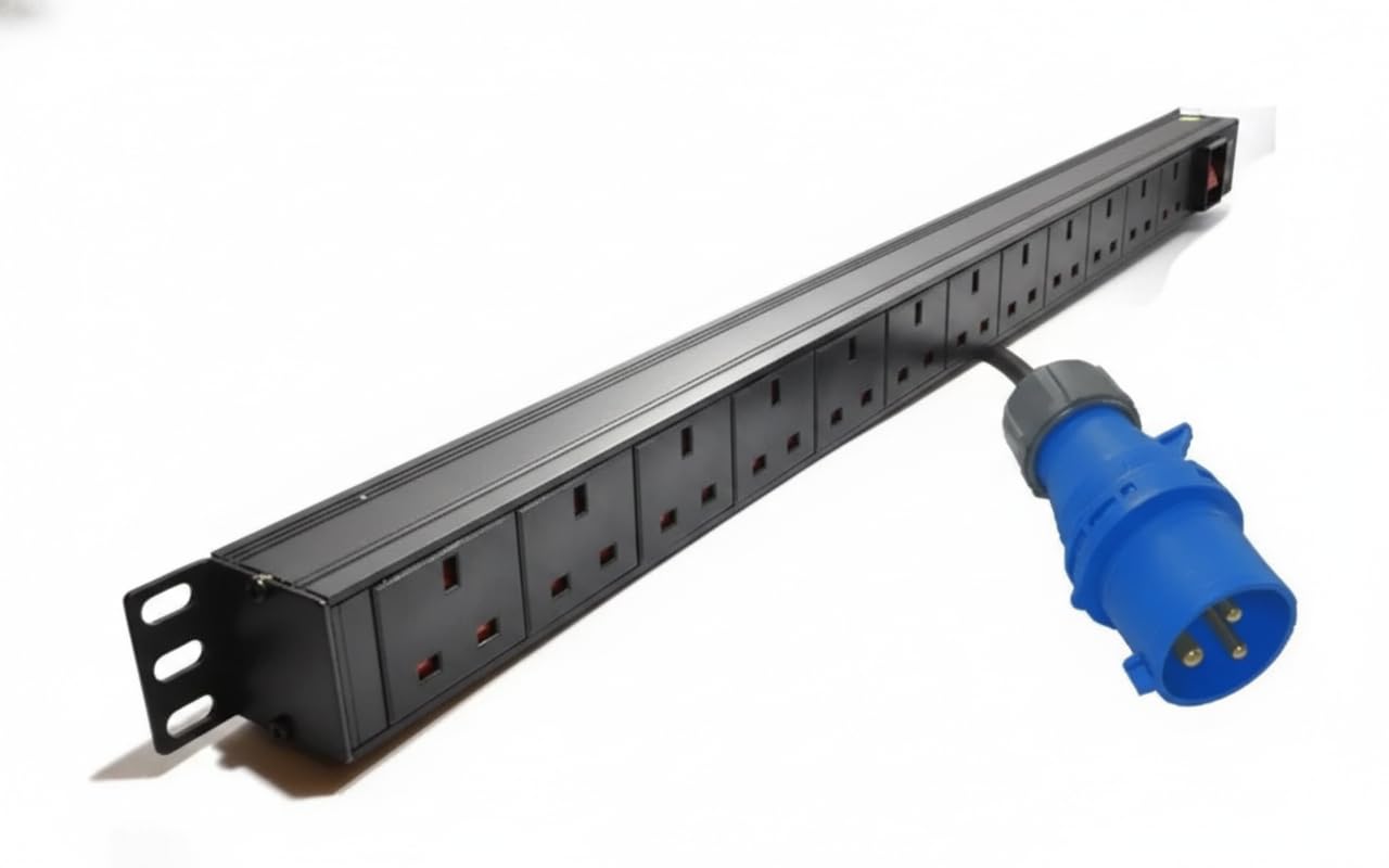 Dynamode 12 Way Vertical PDU – 16A High-Load Input – Server Rack Power Distribution Unit – Switched UK 13A Outputs – Industrial Aluminium PDU