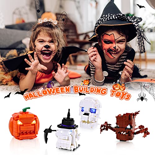 HomeMall 4 Pack Halloween Toys Ghost Pumpkin Skull Tree Demon Building Bricks Kit for Kids