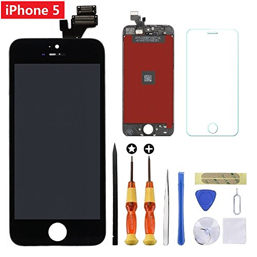 For Black iPhone 5 4.0 inch Screen Replacement Retian LCD Touch Screen Digitizer Fram Assembly Full Set with Tempered Glass Screen Protector + Tools + Instructions by Brinonac