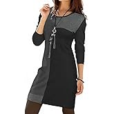 BAIREG Womens Plus Size Boho Geometric Long Sleeve Tunic Knee Length Dress Casual Modest Crewneck A-Line Dresses for Women