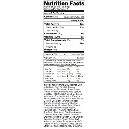 Serenity Savory Trail Mix & Snack Party Mix from Basse Alive, 8.8oz Bag with BBQ Toasted Corn Nuts, Smoke Jalapeno Cheddar Cheese Sticks, and Peanut Nutrition; Trail Mix Energy with Good Calories